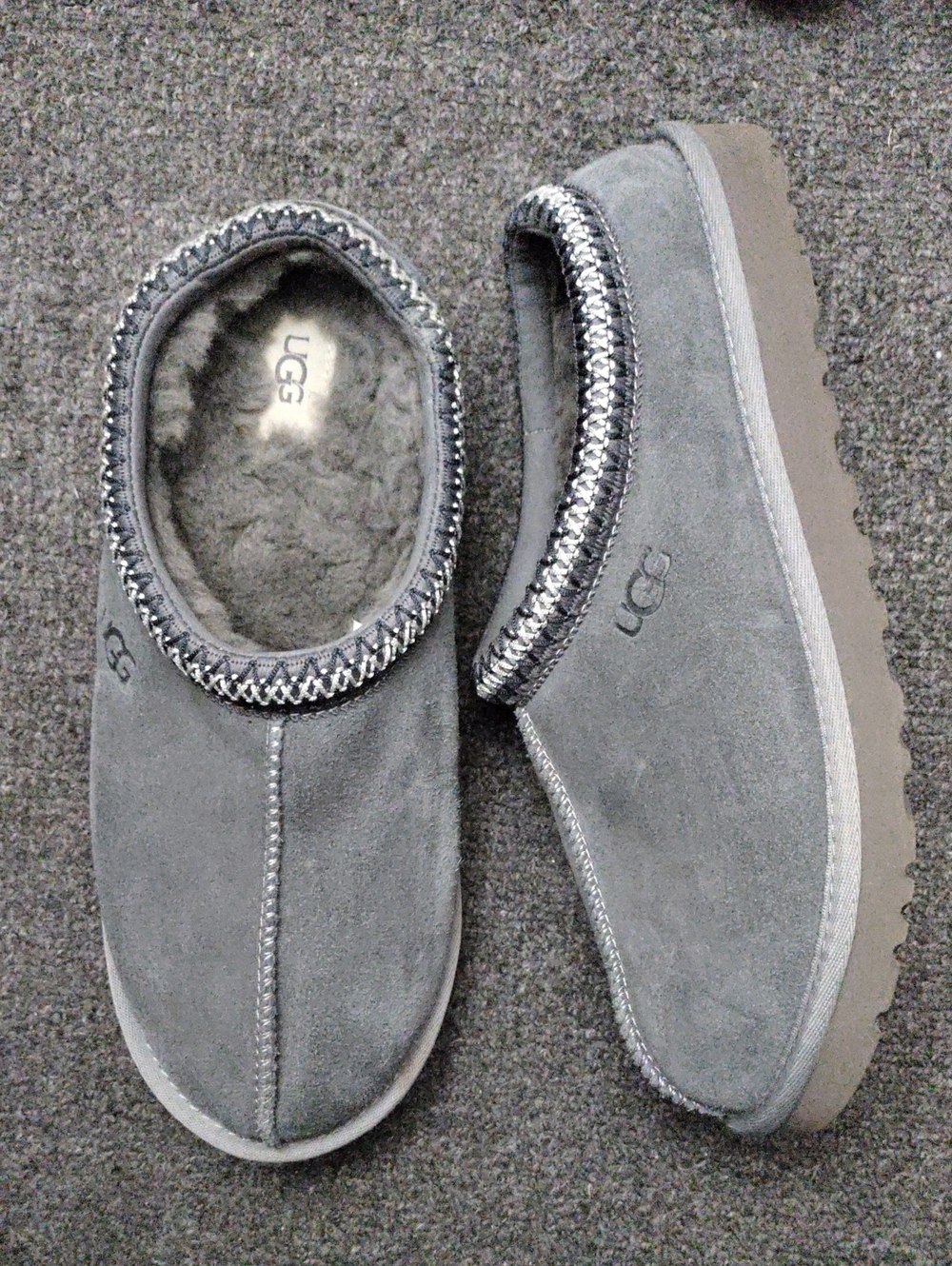 UGG " Tason" Gray Suede Shearling-Lined Slide Clogs#5950